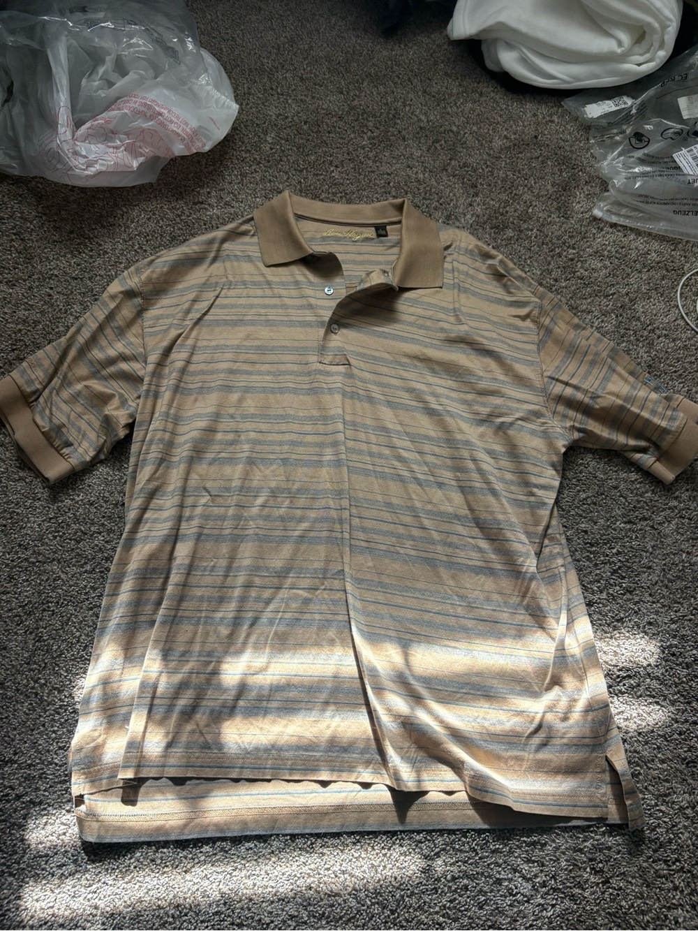 Hogan Men's Beige and Gray Striped Polo